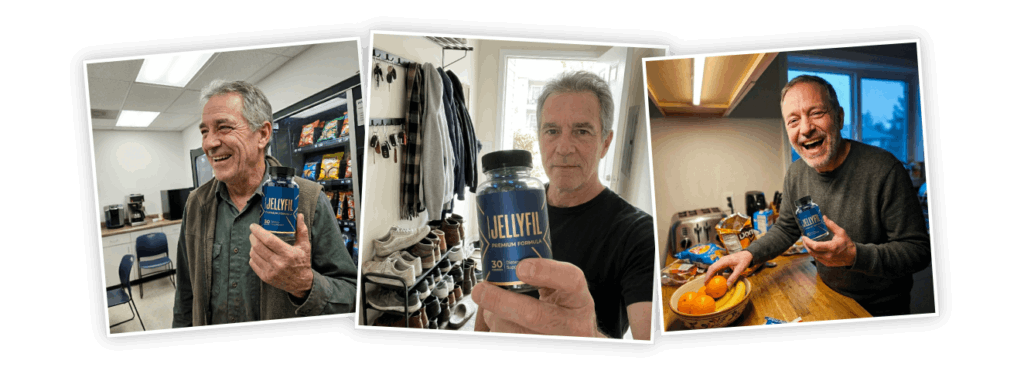 Customers holding their bottles of JellyFil gummies