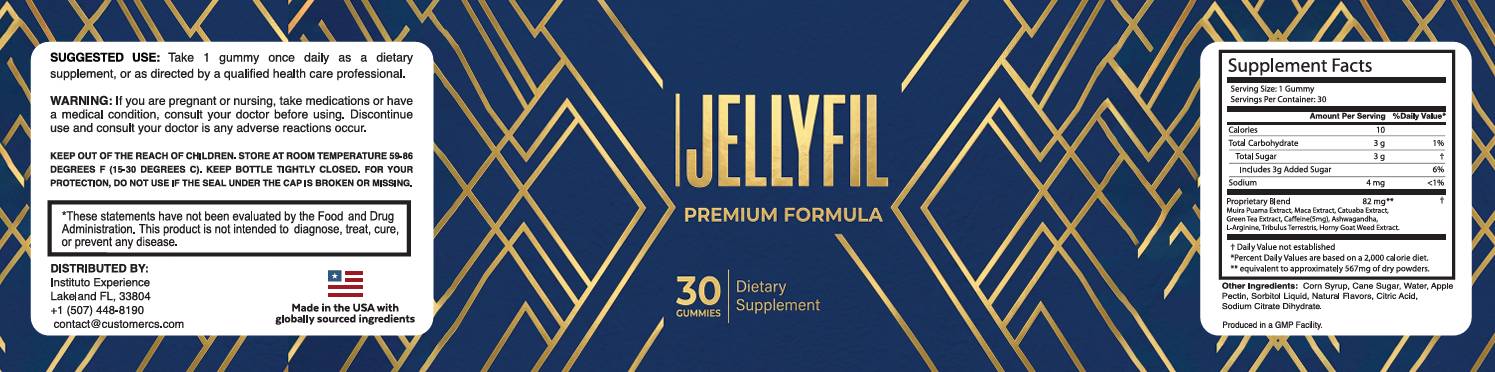 JellyFil Premium Formula supplement facts label with directions and ingredient list
